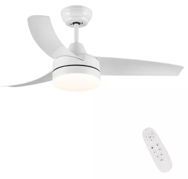 YUHAO Modern 42 in. Indoor Matte White Dimmable Ceiling Fan with Integrated LED, DC Motor and Remote Control