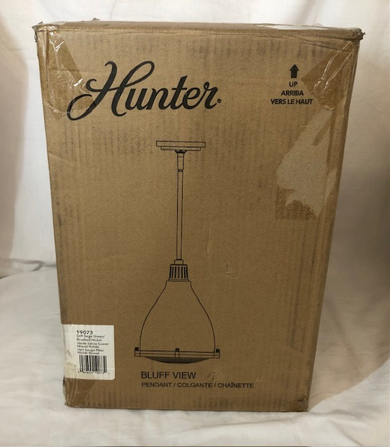 Hunter Bluff View 1 Light Soft Sage Island Pendant Light with Metal Shade Dining Room Light