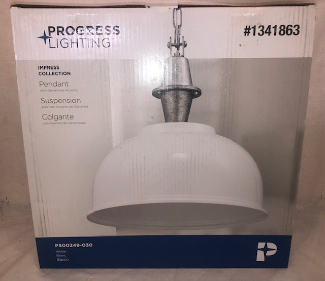 Progress Lighting Impress Collection White Industrial dome LED Hanging Pendant Light