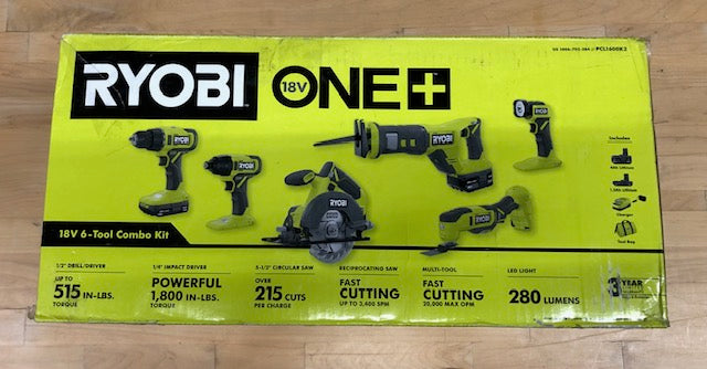 RYOBI ONE+ 18V Cordless 6-Tool Combo Kit with 1.5 Ah Battery, 4.0 Ah Battery, and Charger