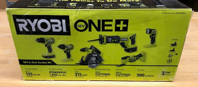 RYOBI ONE+ 18V Cordless 6-Tool Combo Kit with 1.5 Ah Battery, 4.0 Ah Battery, and Charger