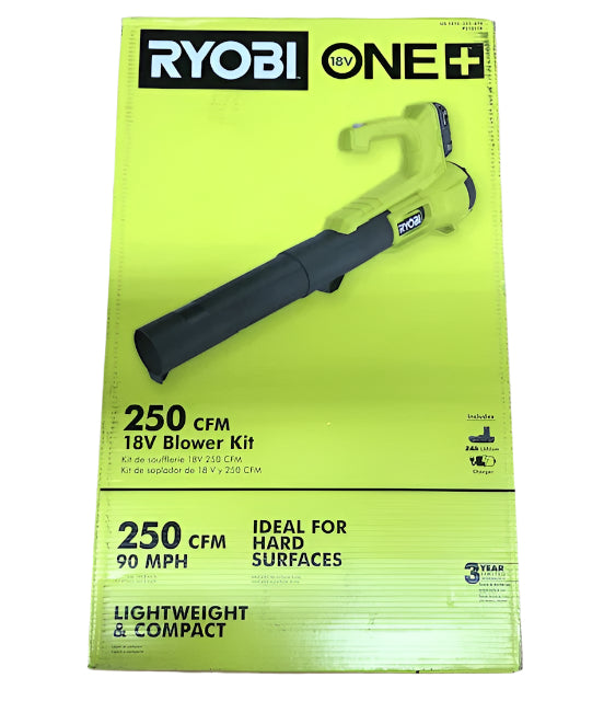 RYOBI ONE+ 18V 90 MPH 250 CFM Cordless Battery Leaf Blower/Sweeper with 2.0 Ah Battery and Charger