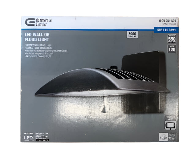 Commercial Electric 550W Equivalent Integrated LED Bronze Outdoor Wall/Flood Light, 8000 Lumens