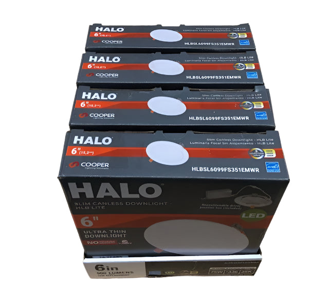 (4 Pack) HALO HLBSL Series 6 in. Adjustable CCT Canless IC Rated Dimmable Indoor, Outdoor Integrated LED Recessed Light Kit