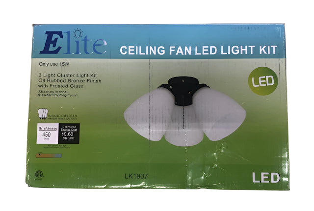 Elite 3-Light Oil Rubbed Bronze Ceiling Fan Shades LED Light Kit