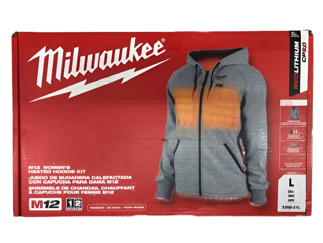 Milwaukee Women's Large M12 12-Volt Lithium-Ion Cordless Gray Heated Jacket Hoodie Kit with (1) 2.0 Ah Battery and Charger