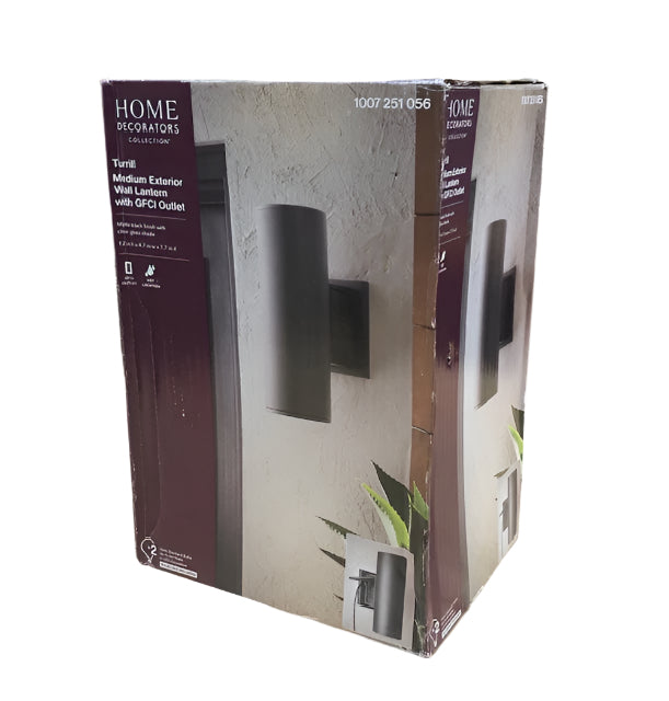 Home Decorators Collection Turrill 13.39 in. Matte Black Cylinder Outdoor Wall Light Sconce