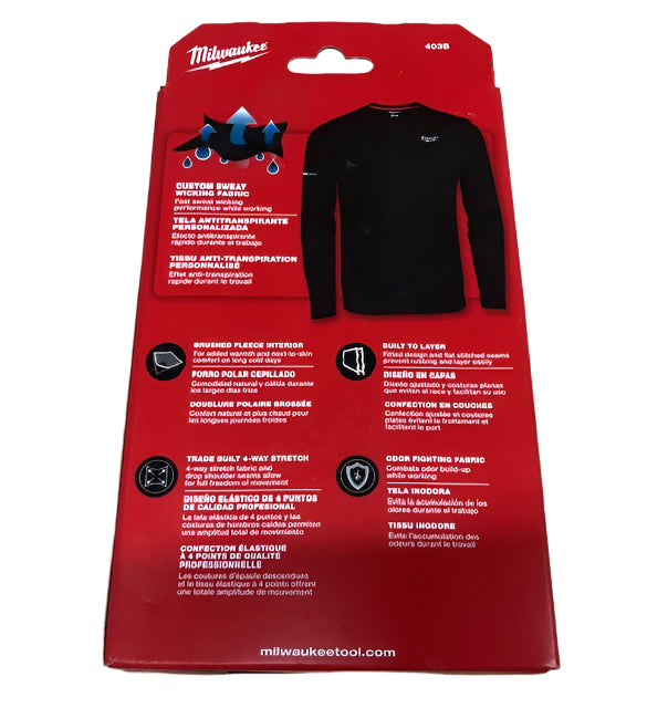 Milwaukee Men's Large Black Workskin Thermal Underwear Crew Neck Base Layer