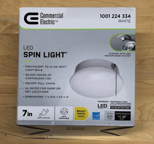 Commercial Electric Spin Light 7 in. Closet Light with Pull Chain LED Flush Mount Ceiling Light 830 Lumens 4000K Bright White Basement Light