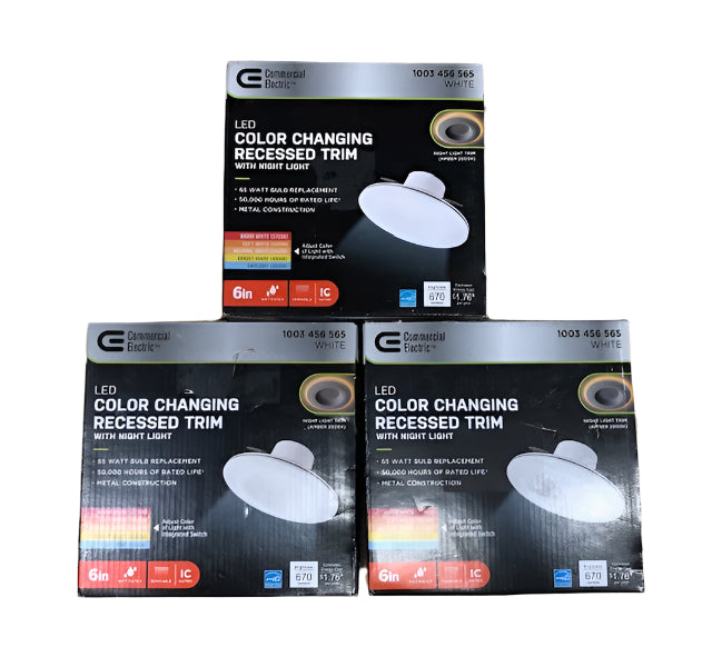 3-Pack Commercial Electric 6in Selectable CCT LED Recessed Light Trim 670 Lumens