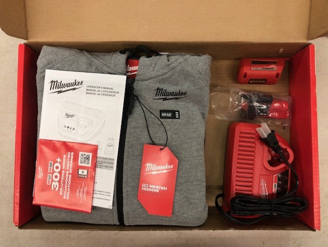 Milwaukee Women's Large M12 12-Volt Lithium-Ion Cordless Gray Heated Jacket Hoodie Kit with (1) 2.0 Ah Battery and Charger