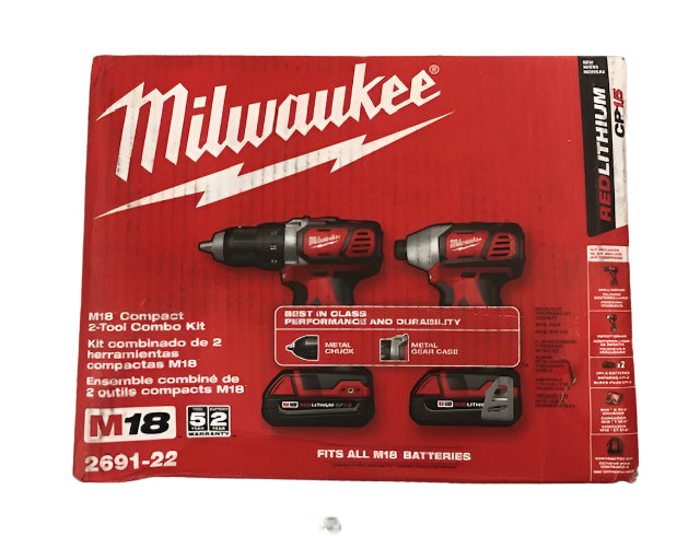 Milwaukee M18 18V Lithium-Ion Cordless Drill Driver/Impact Driver Combo Kit (2-Tool) W/ Two 1.5Ah Batteries, Charger Tool Bag