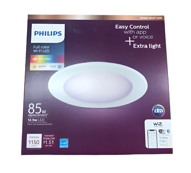 Philips 5 in. /6 in. Integrated LED Color Changing 85-Watt Equivalent Dimmable Smart Wi-Fi Wiz Recessed Light Kit (1-Pack)