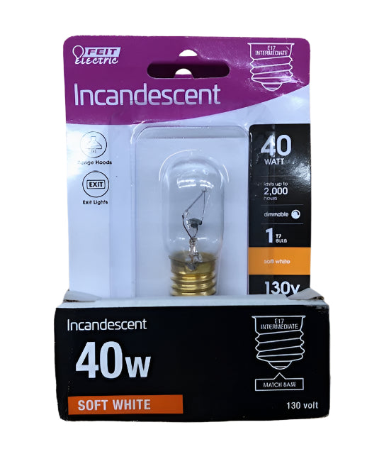 Feit Electric 15-Watt T7N Dimmable Intermediate E17 Base Incandescent Appliance Light Bulb, Soft White 2700K (12-Pack)