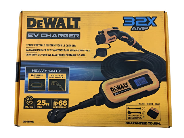 DEWALT Level-2 Portable Electric Vehicle EV Charger up to 32 Amps, 120-240-Volt AC 7.6 KW, 25 Ft. Cable, Weatherproof