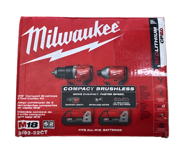Milwaukee M18 18V Lithium-Ion Brushless Cordless Compact Drill/Impact Combo Kit (2-Tool) w/(2) 2.0 Ah Batteries, Charger & Bag
