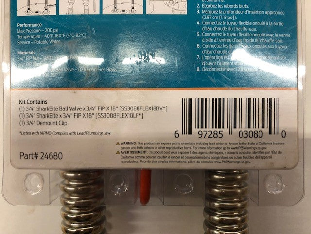 SharkBite Push to Connect Water Heater Connection Kit 3/4" x 3/4" FIP 24680