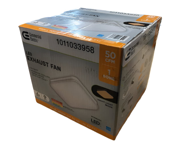 Commercial Electric 50 CFM Ceiling Mount Room Side Installation Bathroom Exhaust Fan with Adjustable Color Temperature LED and Night Light