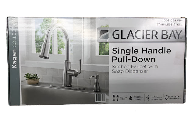 Glacier Bay Kagan Stainless Steel 15 in. H Pull Down Sprayer Kitchen Faucet with 360° Swivel Spout