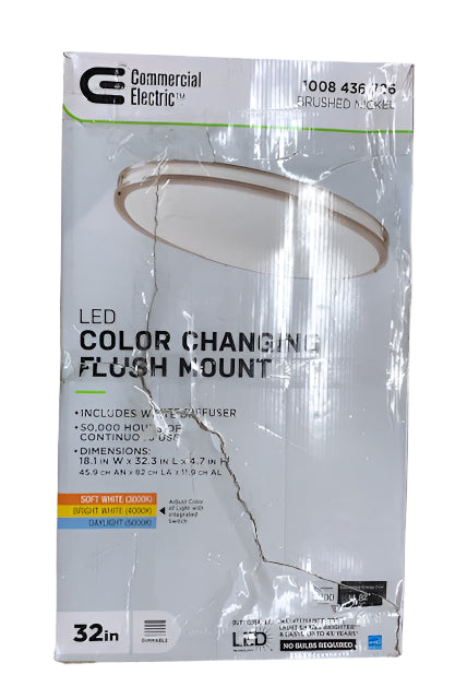 Commercial Electric Commercial Electric 32 in. Modern Brushed Nickel Dimmable Integrated LED Flush Mount Ceiling Light