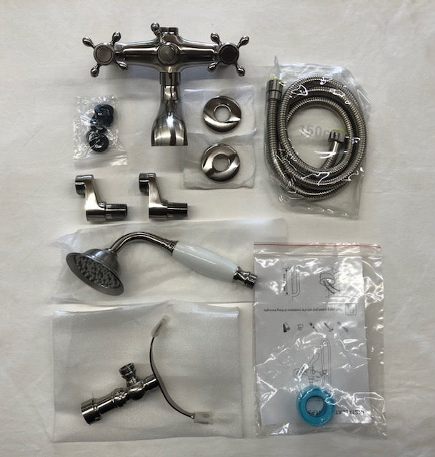 BWE 3-Handle Claw Foot Tub Faucet with Telephone Shaped Hand Shower Old Style Spigot and Hand Shower in Brushed Nickel