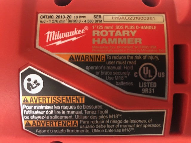 Milwaukee M18 18V Lithium-Ion Brushless Cordless 1 in. SDS-Plus D-Handle Rotary Hammer (Tool-Only)