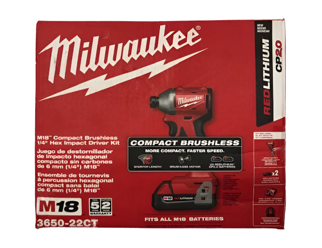 Milwaukee M18 18V Lithium-Ion Brushless Cordless 1/4 in. Impact Driver Kit with Two 2.0 Ah Batteries and Charger