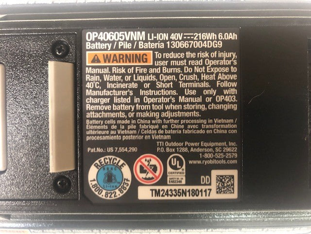 RYOBI 40V Lithium-Ion 6.0 Ah High Capacity Battery