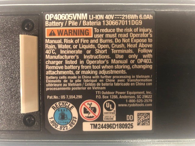 RYOBI 40V Lithium-Ion 6.0 Ah High Capacity Battery