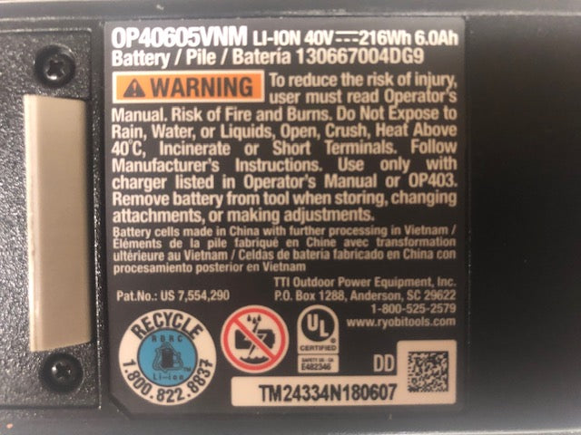 RYOBI 40V Lithium-Ion 6.0 Ah High Capacity Battery