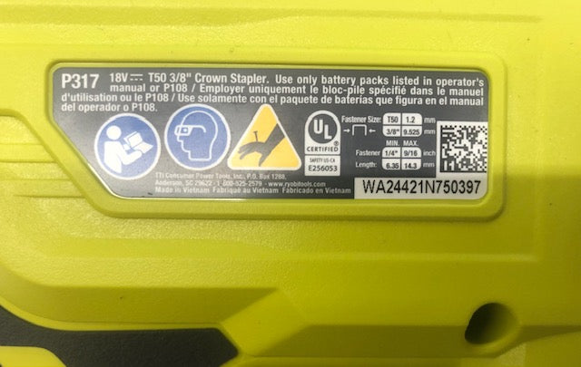 RYOBI ONE+ 18V Compression Drive Cordless 3/8 in. Crown Stapler