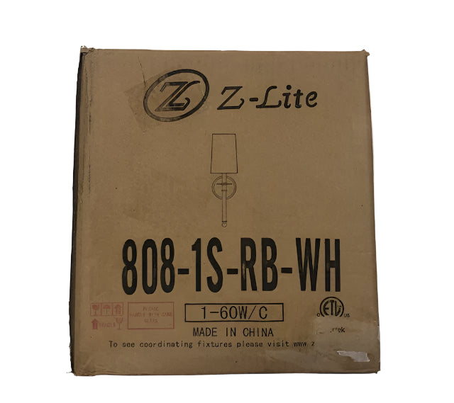 Z Lite 808-1S-RB-WH 6 in. Mila Rubbed Brass Wall Sconce Light