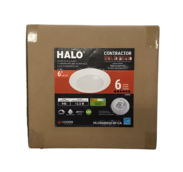 HALO HLCE 6 in. 3000K Integrated LED Recessed Light Trim (6-Pack), Title 20 Compliant