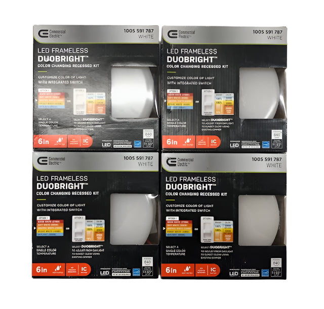 Commercial Electric Trimless Integrated LED 6 in Round Adjustable Color Temp Canless Recessed Light for Kitchen Bathroom Livingroom, White (4-Pack)