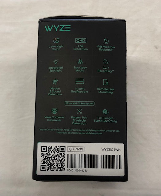 Wyze Cam v4 Wi-Fi 2.5K QHD Indoor/Outdoor Plug-In Smart Home Security Camera, Color Night Vision, 2-Way Audio (White)