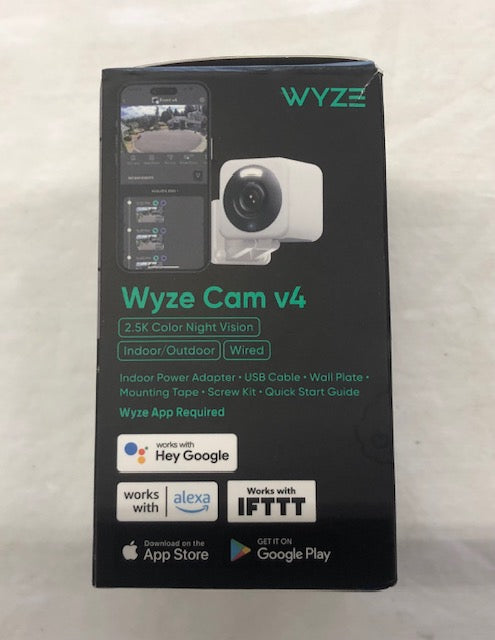 Wyze Cam v4 Wi-Fi 2.5K QHD Indoor/Outdoor Plug-In Smart Home Security Camera, Color Night Vision, 2-Way Audio (White)