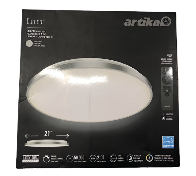 Artika Europa 21 in. 1-Light Modern Silver Integrated LED 3 CCT Flush Mount Ceiling Light Fixture for Kitchen or Bedroom