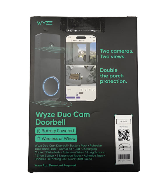 Wyze Wireless Duo Cam Video Doorbell, Battery Powered, 2K Full HD Video, 2 Cameras (People and Package), Color Night Vision