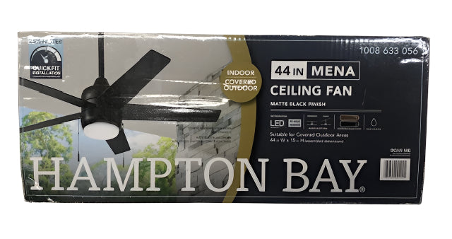 Hampton Bay Mena 44 in. LED Indoor/Outdoor Matte Black Ceiling Fan with Light Kit and Reversible Blades Included