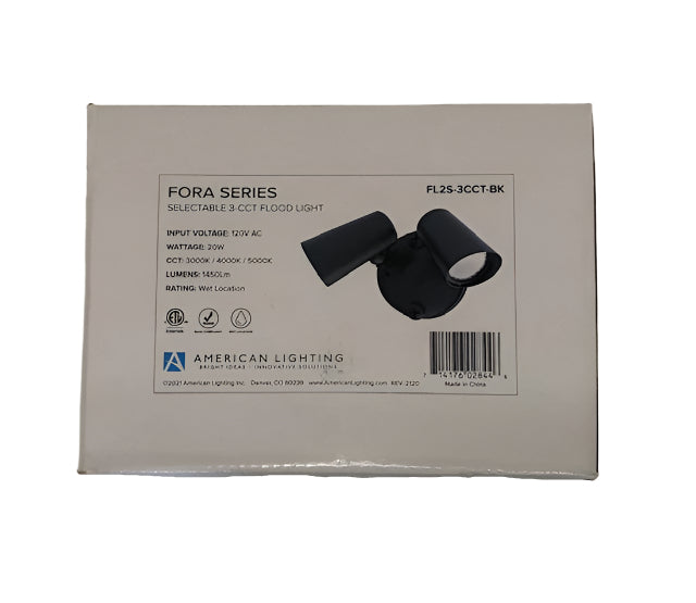 20W Fora 3CCT LED Security Flood Light - 1450 Lumens - 120V, Black