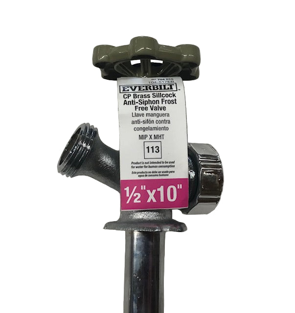 Everbilt 1/2 in. x 3/4 in. x 10 in. MPT x SWT x MHT Brass Anti-Siphon Frost Free Sillcock Valve with Multi-Turn Operation