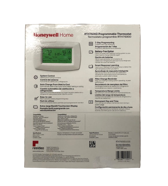 Honeywell Home 7-Day Programmable Thermostat with Touchscreen Display