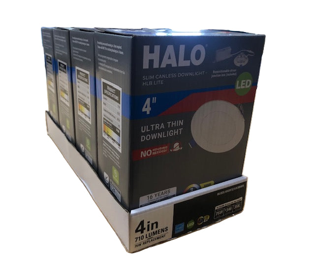 HALO HLBSL4 4 in. Adjustable CCT Canless IC Rated Dimmable Indoor Integrated LED Recessed Light Kit (4-Pack)