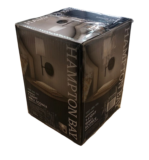 Hampton Bay Byrson 6 in. 1-Light Matte Black Wall Sconce Light with Plug-In/Hardwire White Fabric Shade for Indoor Use