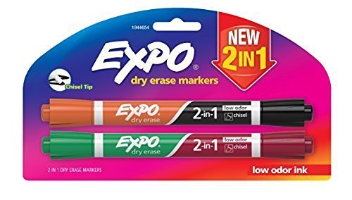 Expo 2-in-1 Dry Erase Markers Chisel Marker Point Style - Assorted - 2 / Pack