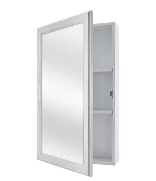 15.25 in. W x 26 in. H Rectangular Framed Surface-Mount Medicine Cabinet with Mirror in Gray