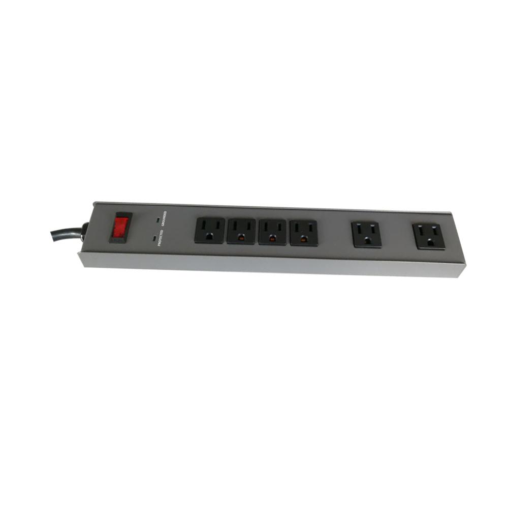Commercial Electric 8 Ft. 6-Outlet All Metal Surge Protector, Light Gray
