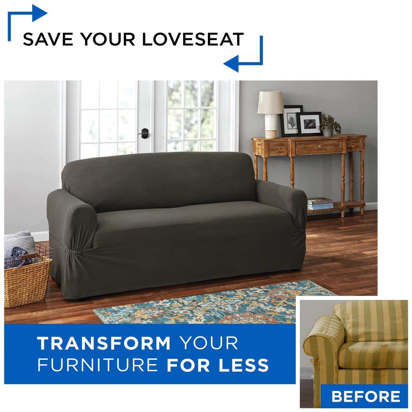 Mainstays Loveseat Pixel Stretch Fabric Slipcover Gray 1-Piece