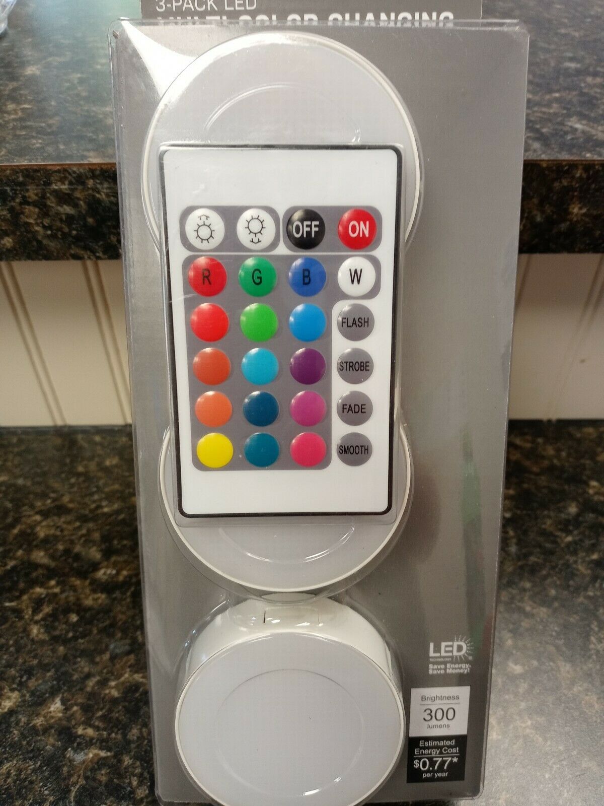 Commercial Electric Plug-in 3-Light LED RGBW Puck Light with Color Changing, White