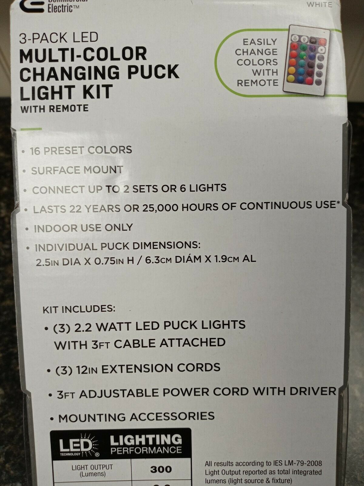Commercial Electric Plug-in 3-Light LED RGBW Puck Light with Color Changing, White